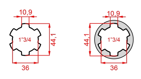 ADAPTADOR CARDÁN DE 1-3/4 A 1-3/4 (165 mm)