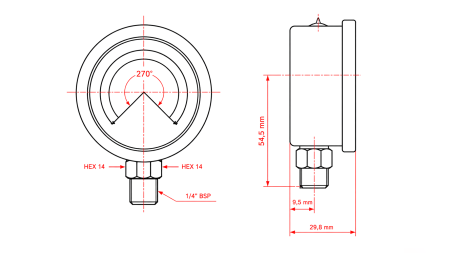 VAKUMMÉRŐ DN63 VERTICAL -1 - 0 BAR - 1/4