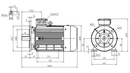 22kW-ELEKTRO MOTOR Y3 180L-4_1470vrt 3Faz nogice+prirobnica-B3B5