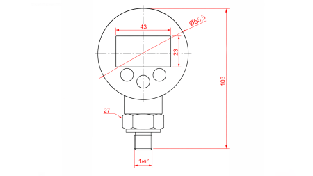 MANOMETRU DIGITAL DN63 VERTICAL 0 - 600 BAR - 1/4