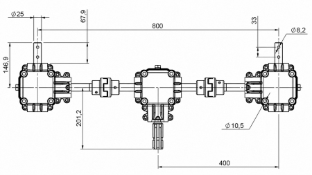 JUEGO DE REDUCTORES CON SISTEMA DE SEGURIDAD 1:1,44 (27HP-20kW) PARA ESPARCIDOR DE ESTIÉRCOL L:800 - ALU