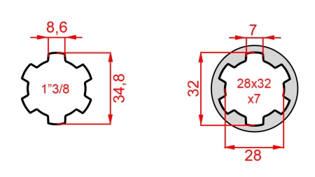 KARDANSKI ADAPTER OD 28x32x7 (6 ZUBA) NA 1-3/8 (145 mm)