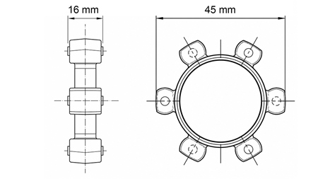ZVJEZDASTA SPOJKA ZA GUMENI UMETAK ND2-ND7-ND8-ND10 (45mm)