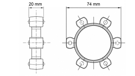 ACOPLAMIENTO DE ESTRELLA PARA INSERTO DE GOMA ND16-ND17 (74mm)