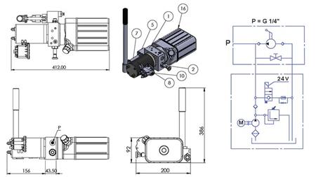 MINI HIDRAULIČKI AGREGAT 24V DC - 0.8kW = 0.5cc - 1.5 lit - jednofazna jedinica (PVC) s ručnom pumpom