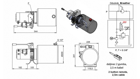 MINI HIDRAULIČNI AGREGAT 24V DC - 2,2kW = 2,1cc - 8 lit - JEDNOSMJERNI SKLOP SA RUČNOM PUMPOM