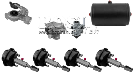SET DI FRENI IDRAULICI AD ARIA PER RIMORCHIO COMPLETO SISTEMA A CIRCUITO SINGOLO 4 CILINDRI