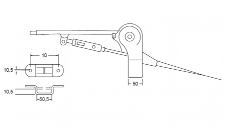 POTEZNA RUČICA ZA RUČNO KOČNICU PRIKOLICE komplet SA SAJLOM 2,3m