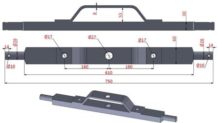 TRACTOR HIDRAULIKUS KERESZTÁR KATEGÓRIA 2 RAKODÓKONZOLLA (L-750mm)