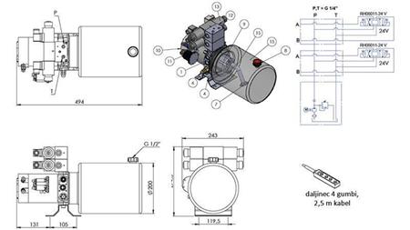 MINI AGGREGATO IDRAULICO 24V DC - 2.2kW = 2.1cc - 8 lit - assemblaggio bidirezionale 2x (metallo)