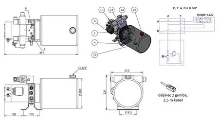 MINI HYDRAULIC AGGREGATE 24V DC - 2.2kW = 2.1cc - 8 lit - double direction assembly (metal)