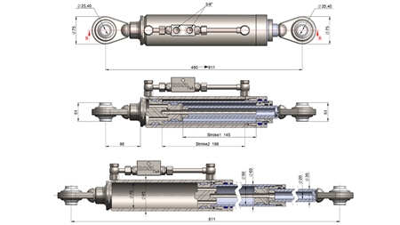 TELESKOPSKA HIDRAULIČNA POTEZNICA STANDARD - CAT. 2 (45-95 HP) - 480-811 mm (25,4/25,4 mm)