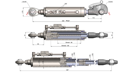 TELESKOPSKA HIDRAULIČNA POTEZNICA AUTOMATSKA - CAT. 2 (45-95 HP) - 480-697 mm (25,4 mm)