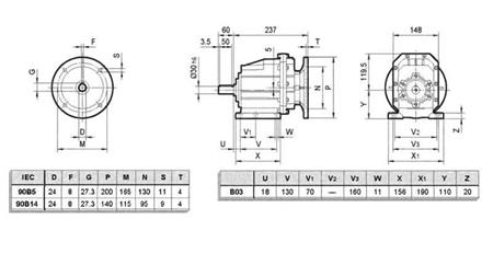 ERC03 REDUKTOR ZA ELEKTRIČNI MOTOR MS90 (1.1-1.5kW) OMJER 25:1