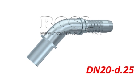 HIDRAULIČNI PRIKLJUČAK CIJEVNI PRIJELAZ KOLJENO 45° DN20-d.25