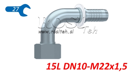 HYDRAULICZNE POŁĄCZENIE DKOL 15 L ŻEŃSKI ŁUK 90 DN10-M22X1.5