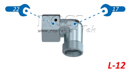 HÜDRAULILINE 90° PÕLV L-12 PÖÖRDMUTRIGA M18X1,5
