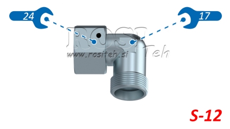 HIDRAVLIČNO KOLENO 90° S-12 Z VRTLJIVO MATICO M20x1,5