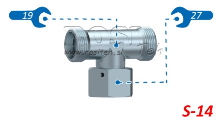 HYDRAULISK T-STYKKE S-14 MED CENTRAL DREJELIG MØTRIK M22X1,5