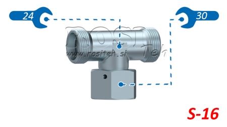 RACCORDO A T IDRAULICO S-16 CON DADO GIREVOLE CENTRALE M24X1,5