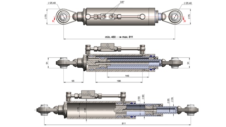 TELESKOPISK HYDRAULISK TOPPSTAG STANDARD - CAT. 2 (45-95 HP) - 480-811 mm (25,4/25,4 mm)