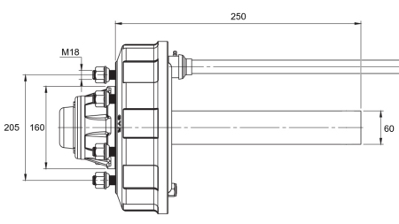PUSASS AR BREMZĒM - 2700 kg (6 SKRŪVES) - 250 mm