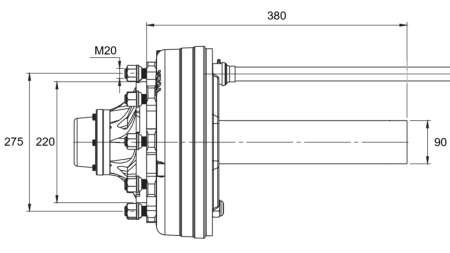 HALFAS MET REMMEN - 5000 kg (8 SCHROEVEN) - 380 mm
