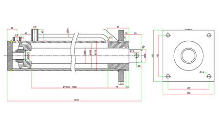 HIDRAULIKUS HENGER HASÍTÓGÉPHEZ RÖGZÍTŐLEMEZZEL100/60-1050 - FELSŐ CSATLAKOZÁS