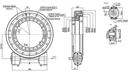 WORM GEAR SLEW DRIVE SERIES WEA14 - 11 kNm - GEAR RATIO 86:1 - ECO