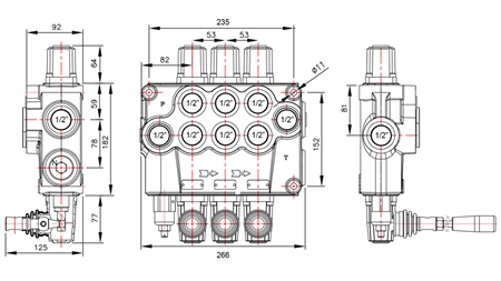 ROČNI HIDRAVLIČNI VENTIL MONOBLOK 3xP120