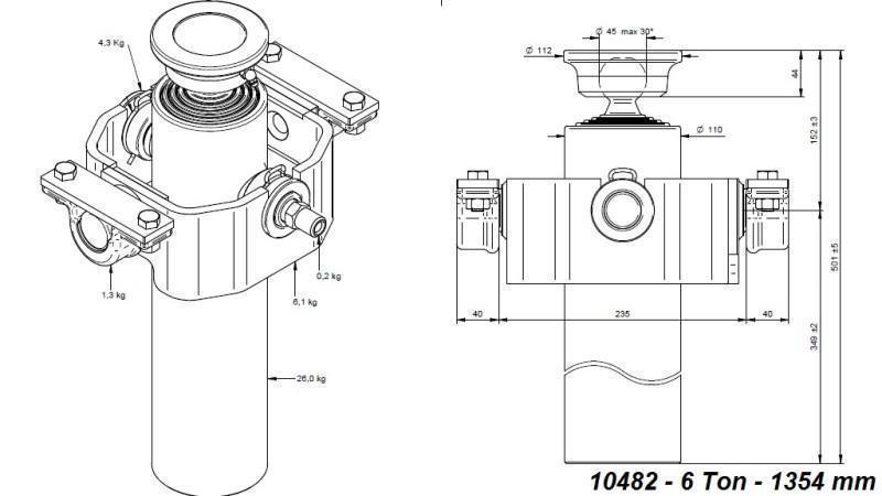 CILINDRO TELESCOPICO COMPATTO 4 GRADI 1354mm x110 -PALLA