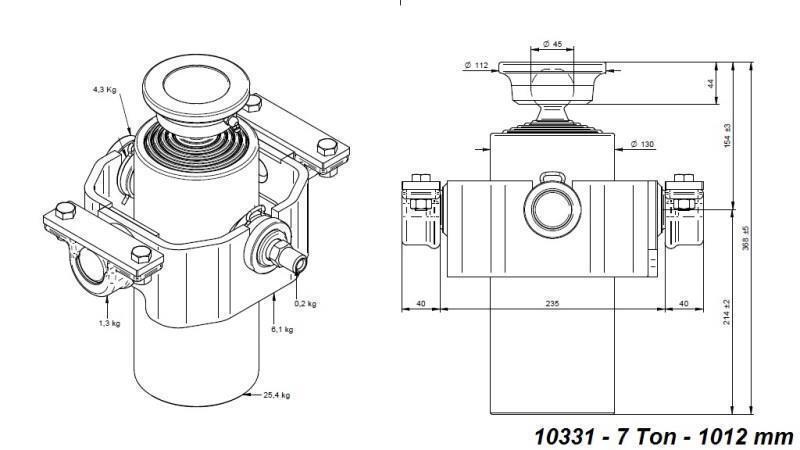 CYLINDER TELESKOPOWY KOMPAKTOWY 5 ETAPÓW 1012mm x125 -KULKA