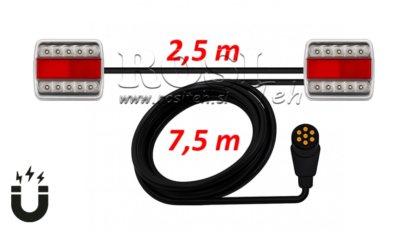 KOMPLET LED MAGNETNIH SVJETLA SA KABLOM 7,5m + 2,5m 