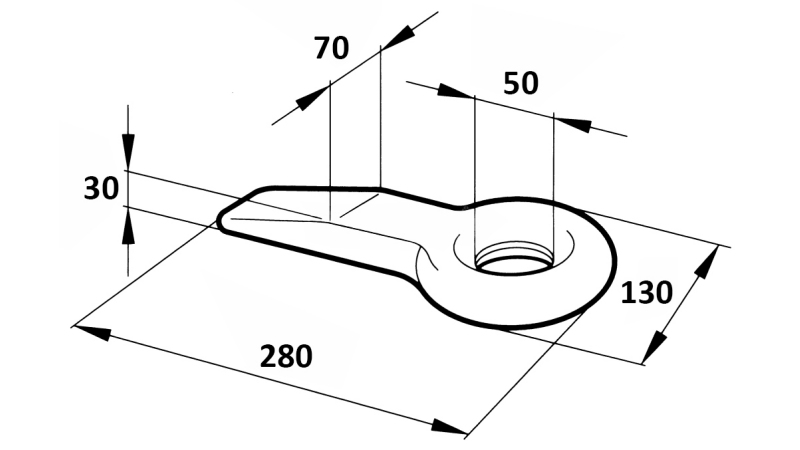 ŤAŽNÉ OKO PEVNÉ FI50 70x30 L280 - 14000KG/2000KG