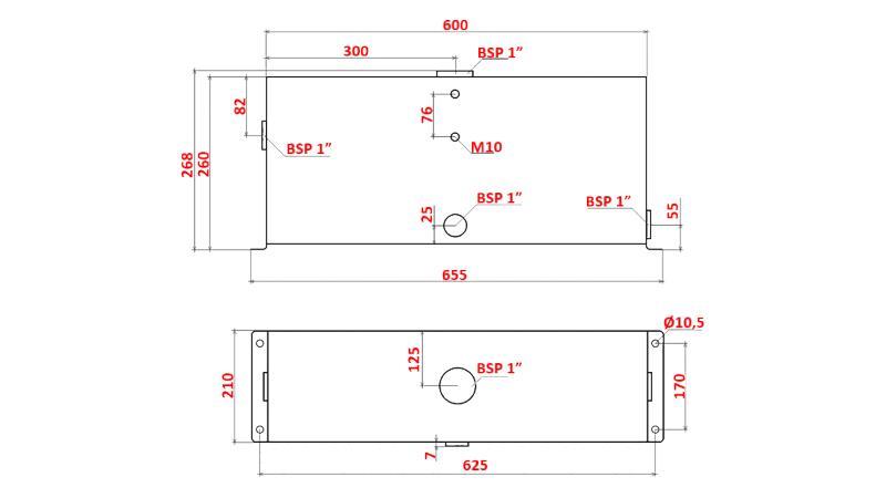 METALLRESERVOAR 25 LITER KUB 260x210x600mm