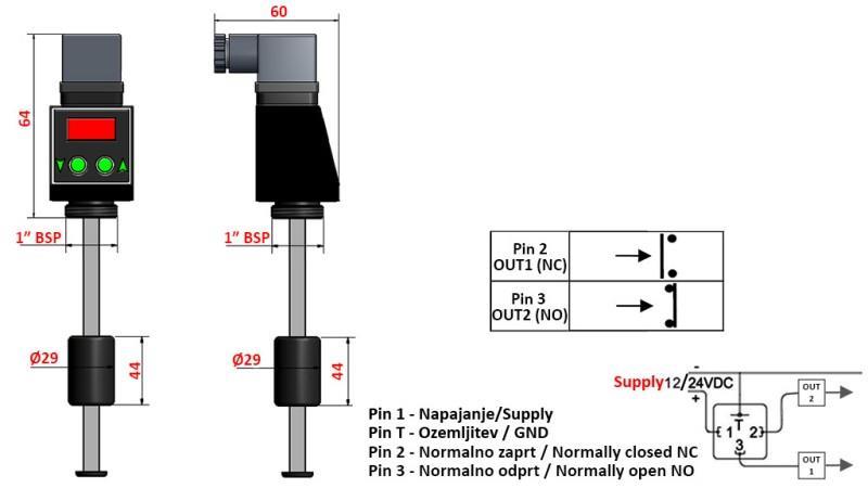 ELETTROMAGNETICO INDICATORE DI LIVELLO VISUALIZZATO l-200mm