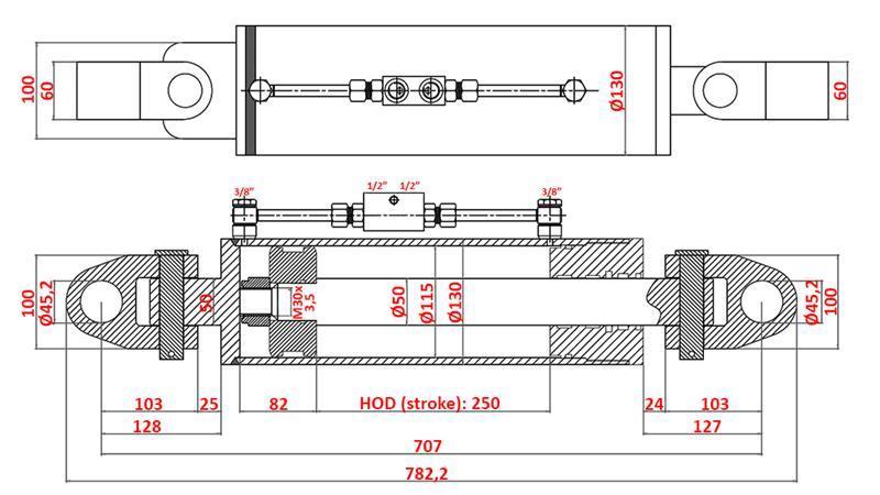 HYDRAULIC SPECIAL TOP LINK WITH HOOK - 4 CAT. 115/50-250 (180-380HP)(45,2mm)