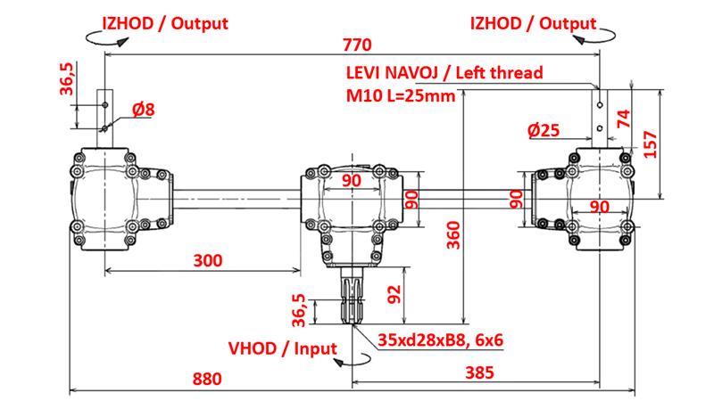 GEARBOXES SET FOR SPREADER 1:1,35 (22HP-16kW) L-770