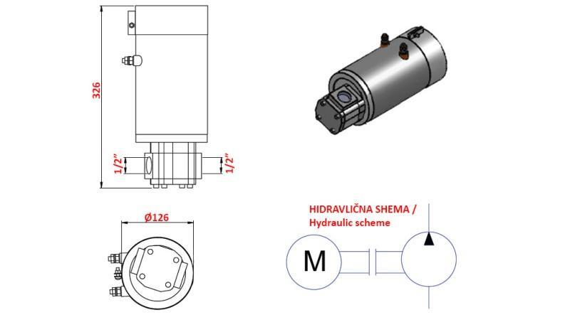 HIDRAULIČNI SKLOP PUMPE GR.1 + ELEKTRO MOTOR 12V 3kW = 5,8cc - 19lit