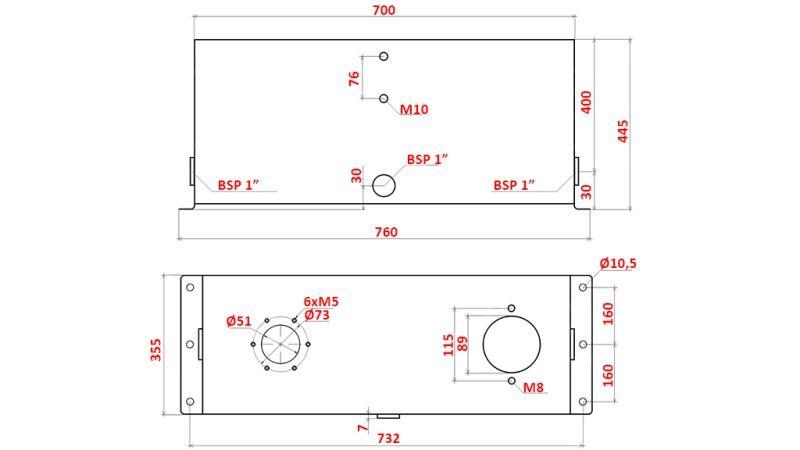 SERBATOIO IN METALLO 100 LITRO CUBO 445x355x700mm COMPLETO DI ATTREZZATURA