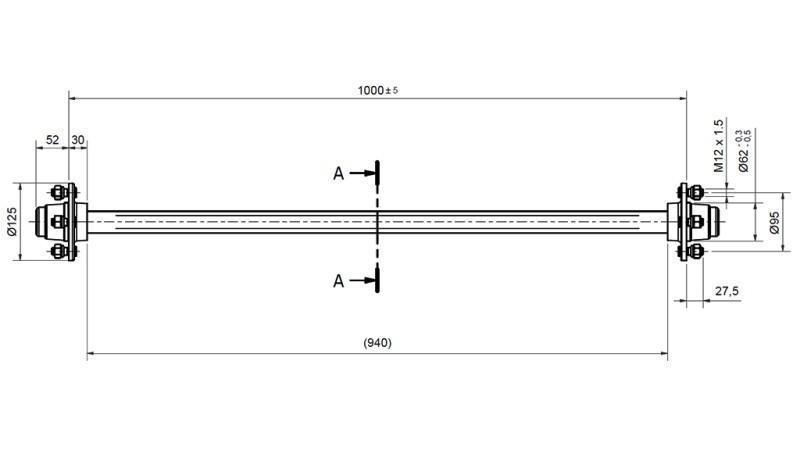 ASSE PER RIMORCHIO 950kg SENZA FRENI (1000mm)