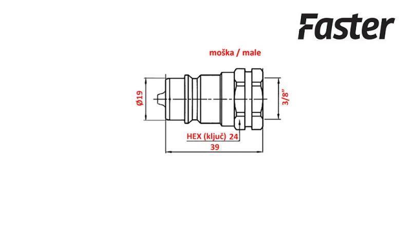 BRZA SPOJKA TRACTOR MUŠKA 3/8 Faster