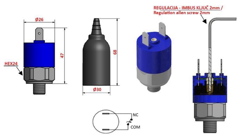 HIDRAULIČNI TLAČNI PREKIDAČ K4 - NC  0,2-2,5 BAR (MAX.25BAR)