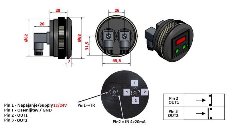 ELEKTRONSKO TLAČNO STIKALO Z MANOMETROM KD59 0-400 BAR
