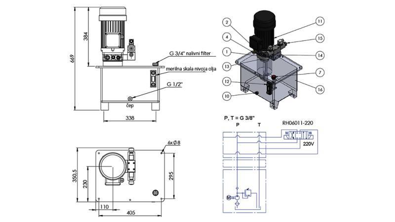 MINI HIDRAULIČNI AGREGAT 380V AC (4 kW) - 8 cc - 12 lit/min - tank 25 lit