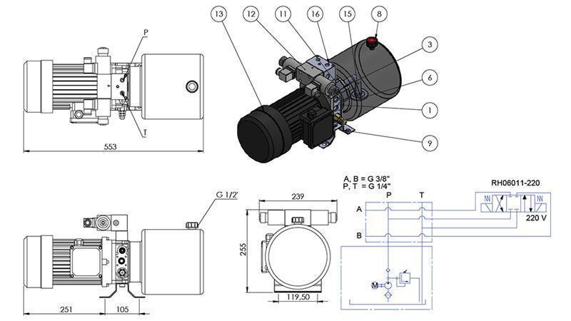 MINI HIDRAULIČNI AGREGAT 380V AC (1,5 kW) - 5,8 cc - 8,2 lit/min - tank 6 lit