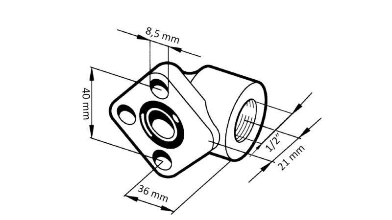 ALUMINIUMPUMPE ANSCHLUSS FÜR SCHLAUCH 1/2 - FLANSCHWINKEL fi 40