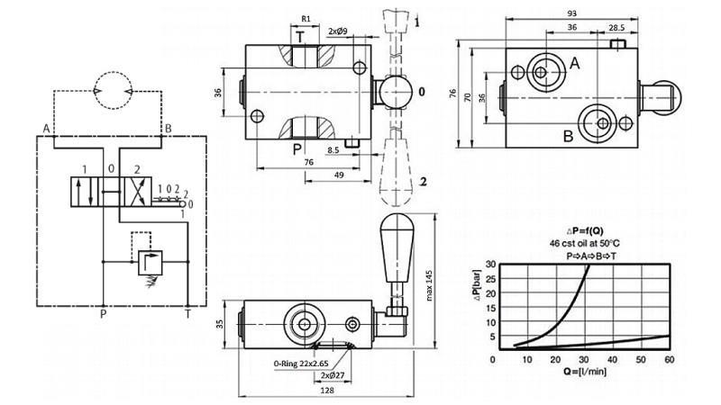 VALVOLA MANUALE PER MOTORE IDRAULICO MP-MR-MH OPEN CENTER - 50lit