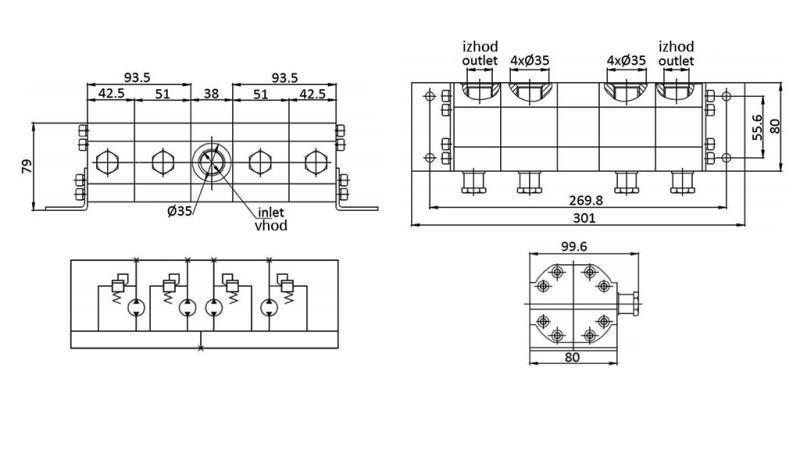 HYDRAULIC GEAR FLOW DIVIDER 4/1 (3-6,4 lit - max. 240bar) 1,6cc/SEG