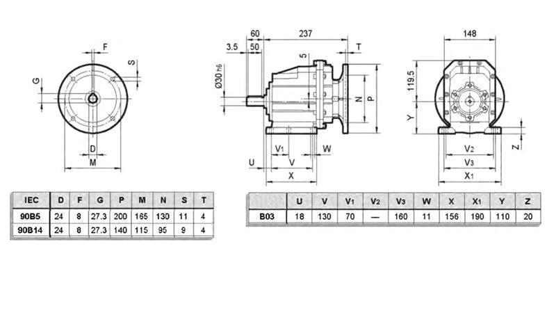 ERC03 REDUKTOR ZA ELEKTROMOTOR MS90 (1,1-1,5kW) OMJER 24:1